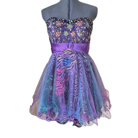 Jasz Couture Dresses & Skirts - Purple Strapless Sequin Zebra Tulle Dress Size 8 By Jasz Couture